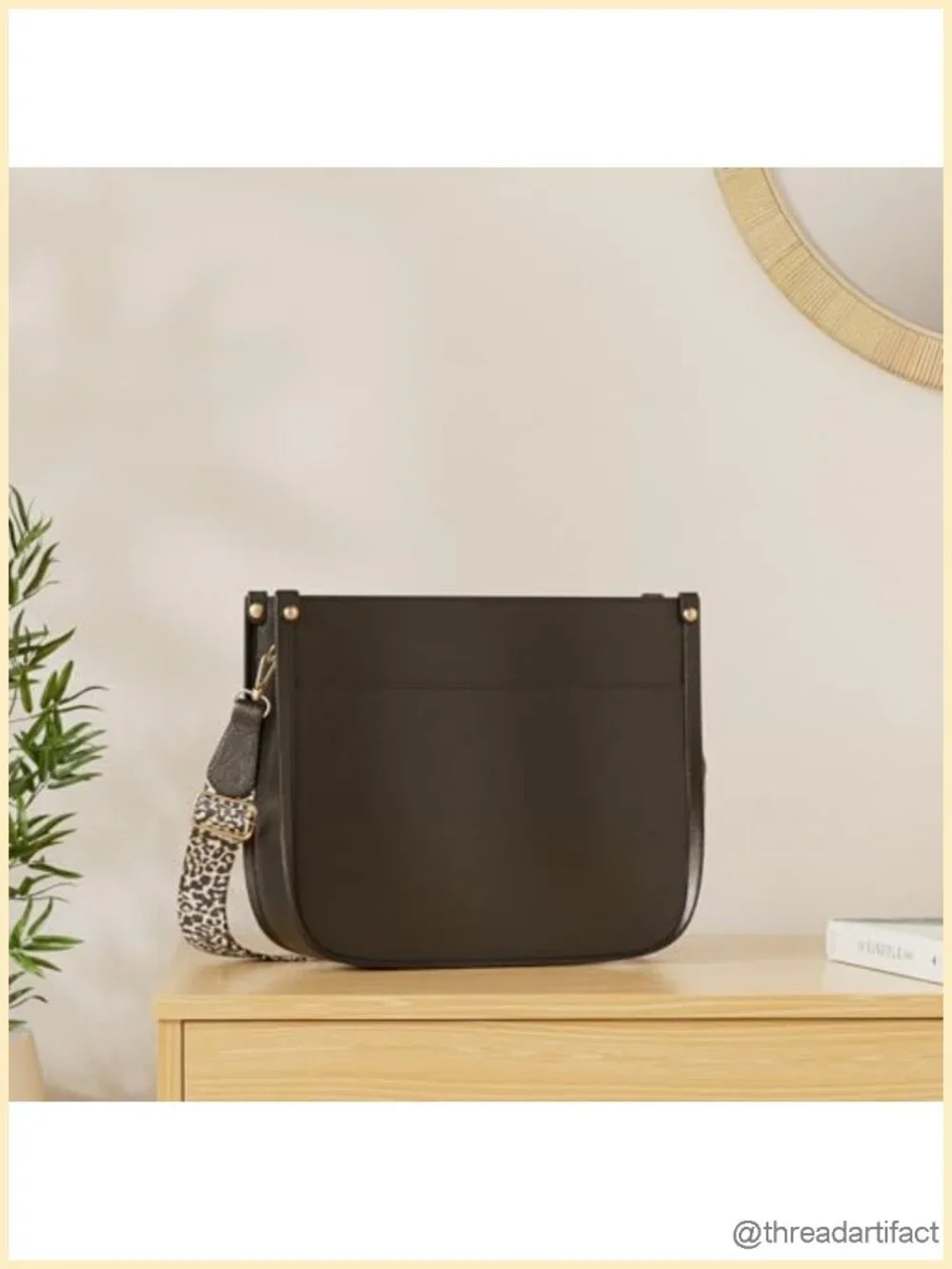 Vegan Leather Crossbody Bag with 2 Guitar Straps, Zip Pockets, Shoulder Bag